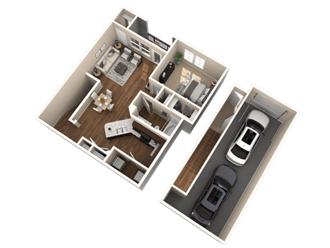 Floor plan for 1 bed, 1 bath, 952 sqft